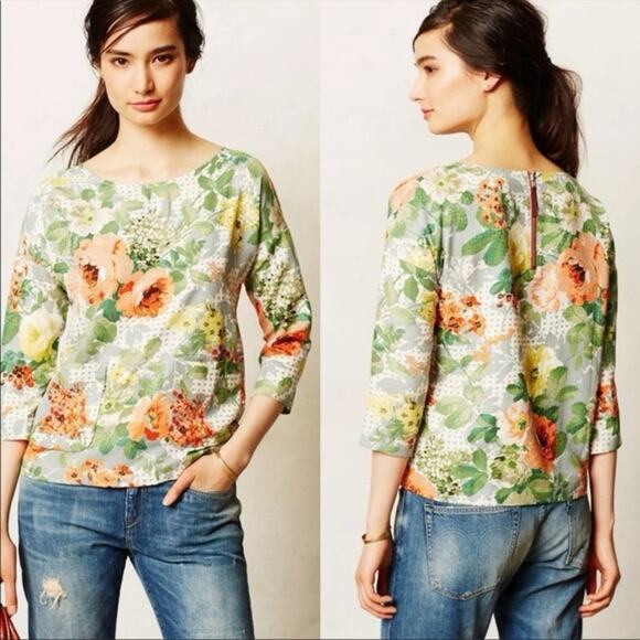 Anthropologie HD In Paris Bloomfield Floral Lightweight Pocket Blouse Size Small - Picture 1 of 7